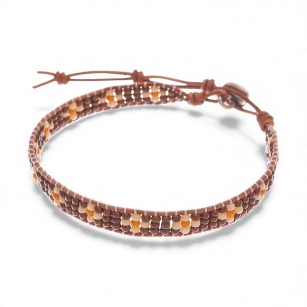 Alternate image for Earthy Palette Leather and Glass Beaded Leafy Wrap Bracelet Leafy Embrace