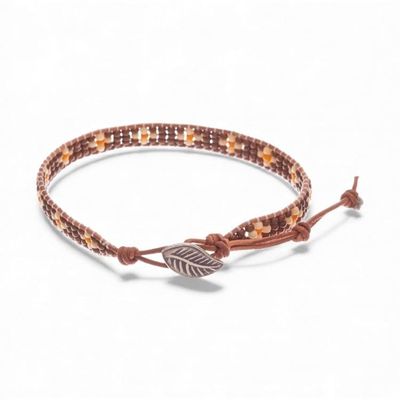 Alternate image for Earthy Palette Leather and Glass Beaded Leafy Wrap Bracelet Leafy Embrace