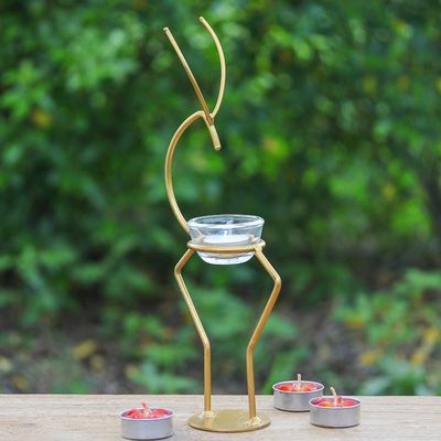 Alternate image for Handcrafted Iron Deer Tealight Holder in Gold Shade Deer Splendor in Gold