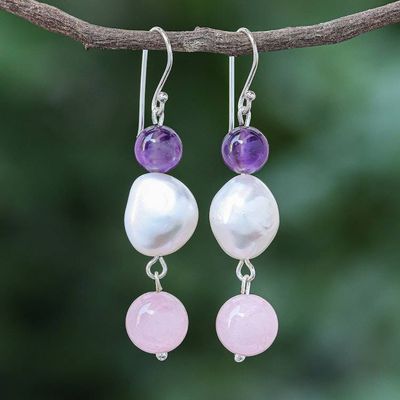 Alternate image for Amethyst and Cultured Freshwater Pearl Dangle Earrings Mellow Mood