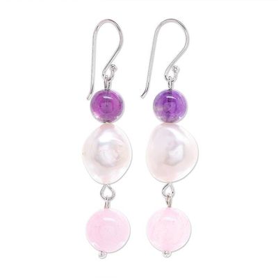 Alternate image for Amethyst and Cultured Freshwater Pearl Dangle Earrings Mellow Mood