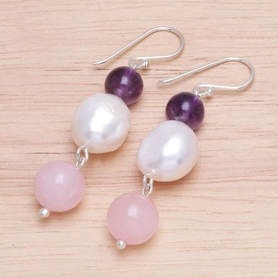 Alternate image for Amethyst and Cultured Freshwater Pearl Dangle Earrings Mellow Mood