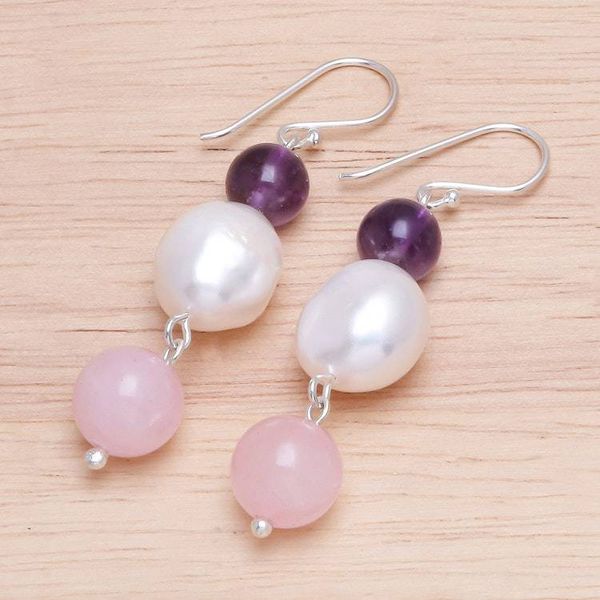 Alternate image for Amethyst and Cultured Freshwater Pearl Dangle Earrings Mellow Mood