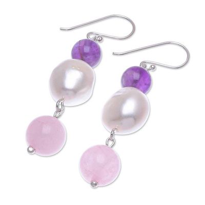 Alternate image for Amethyst and Cultured Freshwater Pearl Dangle Earrings Mellow Mood
