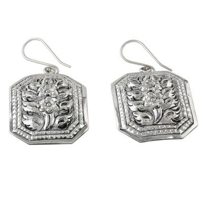 Alternate image for Thai Artisan Crafted 925 Silver Octagonal Floral Earrings Argent Blooms