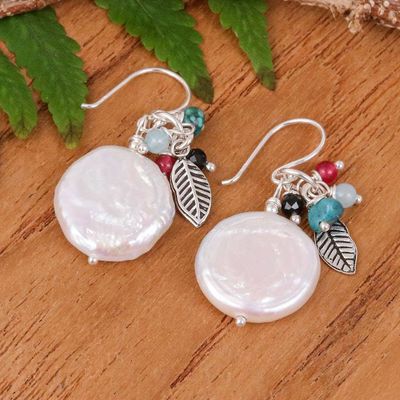 Alternate image for Berry-Shaped White Cultured Pearl and Quartz Dangle Earrings Ocean Berries