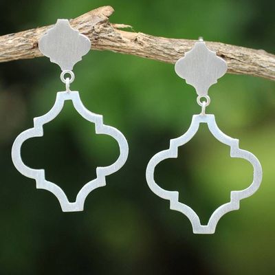 Primary image for Fair Trade Brushed Silver Post Earrings from Thailand Classical Ogee