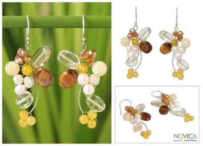 Alternate image for Handcrafted Citrine and Tigers Eye Beaded Earrings Radiant Bouquet
