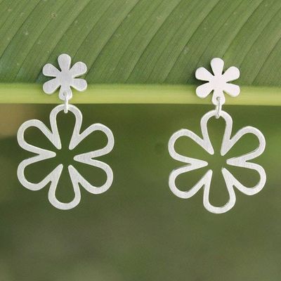 Primary image for Handcrafted Floral Sterling Silver Dangle Earrings Flower Power