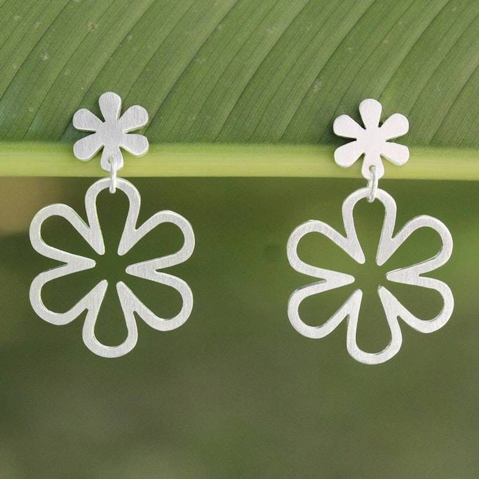 Handcrafted Floral Sterling Silver Dangle Earrings 'Flower Power'