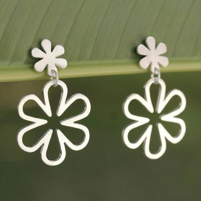 Alternate image for Handcrafted Floral Sterling Silver Dangle Earrings Flower Power