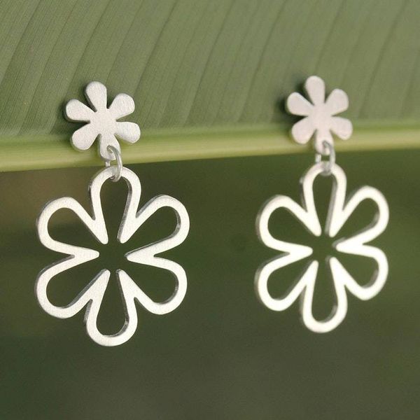 Alternate image for Handcrafted Floral Sterling Silver Dangle Earrings Flower Power