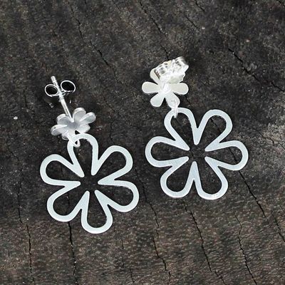Alternate image for Handcrafted Floral Sterling Silver Dangle Earrings Flower Power