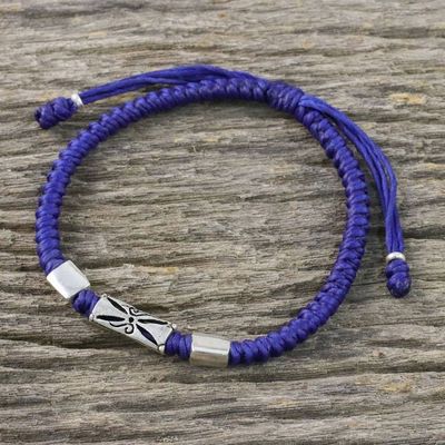 Primary image for Hill Tribe Blue Cord Bracelet with Silver Beads Karen Triangle in Blue