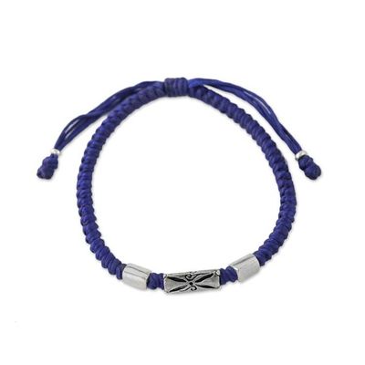 Alternate image for Hill Tribe Blue Cord Bracelet with Silver Beads Karen Triangle in Blue