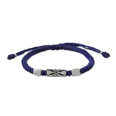 Alternate image for Hill Tribe Blue Cord Bracelet with Silver Beads Karen Triangle in Blue