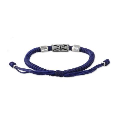 Alternate image for Hill Tribe Blue Cord Bracelet with Silver Beads Karen Triangle in Blue
