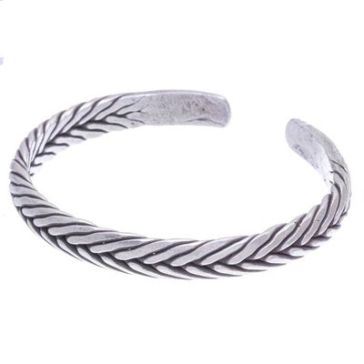Alternate image for Artisan Crafted Sterling Silver Cuff Bracelet Silver Plaits