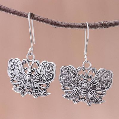 Alternate image for Handmade 925 Sterling Silver Butterfly Dangle Earrings Fluttering Butterfly