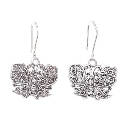 Alternate image for Handmade 925 Sterling Silver Butterfly Dangle Earrings Fluttering Butterfly