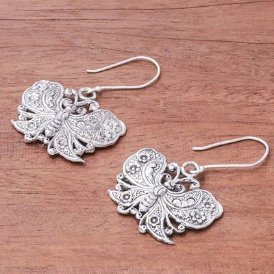 Alternate image for Handmade 925 Sterling Silver Butterfly Dangle Earrings Fluttering Butterfly