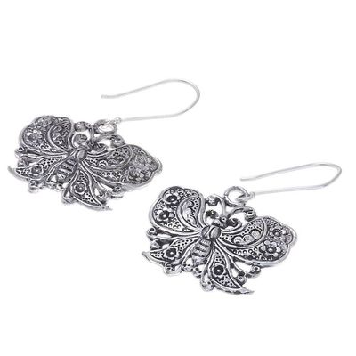 Alternate image for Handmade 925 Sterling Silver Butterfly Dangle Earrings Fluttering Butterfly