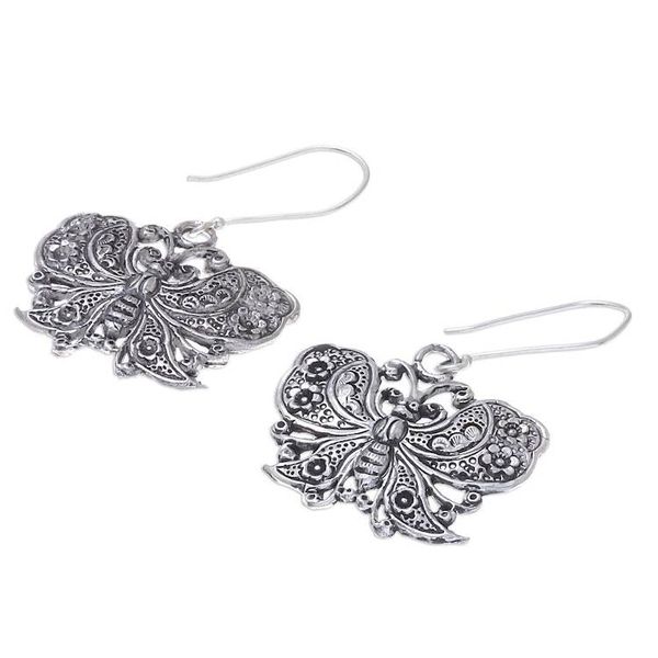 Alternate image for Handmade 925 Sterling Silver Butterfly Dangle Earrings Fluttering Butterfly