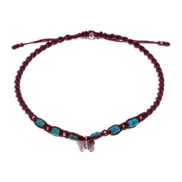Alternate image for Karen Silver Macrame Anklet with Butterfly Charm Barefoot Walk