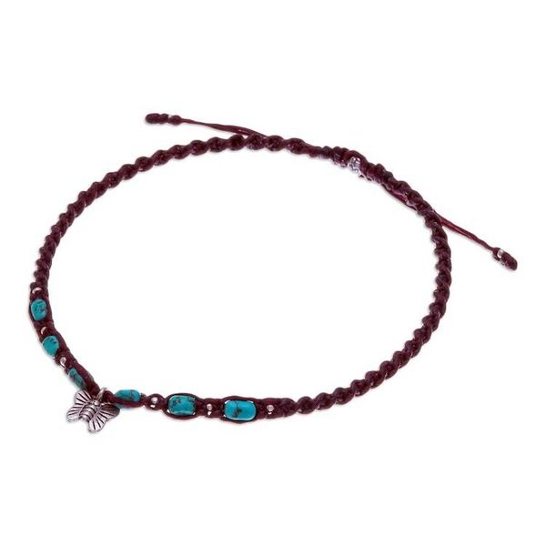 Alternate image for Karen Silver Macrame Anklet with Butterfly Charm Barefoot Walk