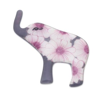 Alternate image for Hand Painted Elephant Brooch Pin with Flowers on Grey Grey Floral Elephant