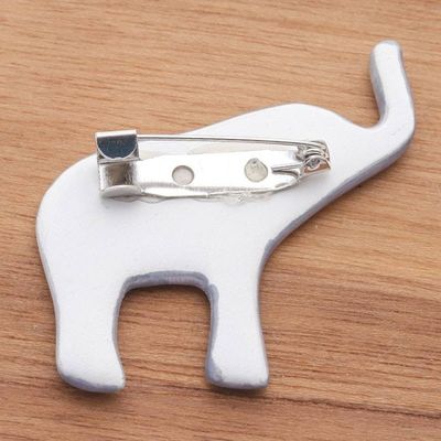 Alternate image for Hand Painted Elephant Brooch Pin with Flowers on Grey Grey Floral Elephant