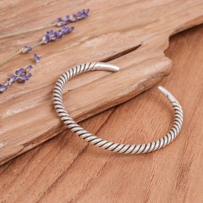 Alternate image for Mens Artisan Crafted Sterling Silver Cuff Bracelet Thai Swirl