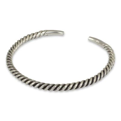 Alternate image for Mens Artisan Crafted Sterling Silver Cuff Bracelet Thai Swirl