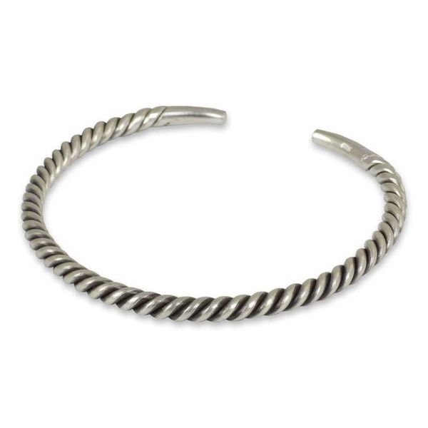 Alternate image for Mens Artisan Crafted Sterling Silver Cuff Bracelet Thai Swirl