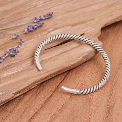 Alternate image for Mens Artisan Crafted Sterling Silver Cuff Bracelet Thai Swirl