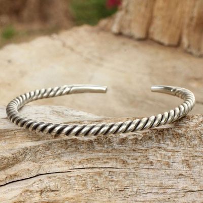 Alternate image for Mens Artisan Crafted Sterling Silver Cuff Bracelet Thai Swirl