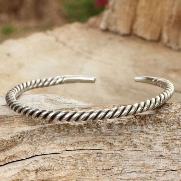 Alternate image for Mens Artisan Crafted Sterling Silver Cuff Bracelet Thai Swirl
