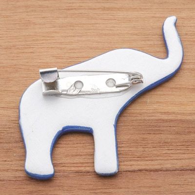 Alternate image for Hand Painted Blue Elephant Brooch Pin with Flowers Blue Floral Elephant
