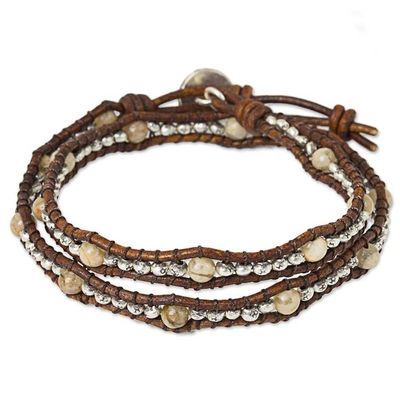 Alternate image for Thai Leather Jasper and Karen Silver Beaded Wrap Bracelet Hill Tribe Sunflower