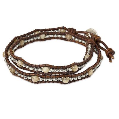 Alternate image for Thai Leather Jasper and Karen Silver Beaded Wrap Bracelet Hill Tribe Sunflower