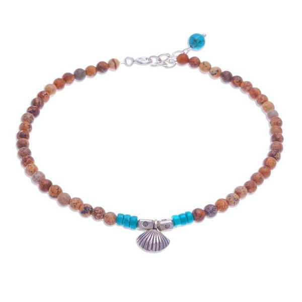 Alternate image for Karen Silver and Jasper Shell Charm Anklet Love Beach