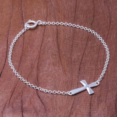 Primary image for Sterling Silver Cross Pendant Bracelet from Thailand Profession of Faith
