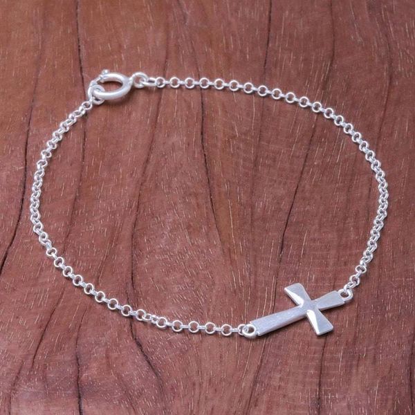 Alternate image for Sterling Silver Cross Pendant Bracelet from Thailand Profession of Faith