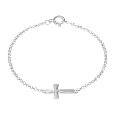 Alternate image for Sterling Silver Cross Pendant Bracelet from Thailand Profession of Faith