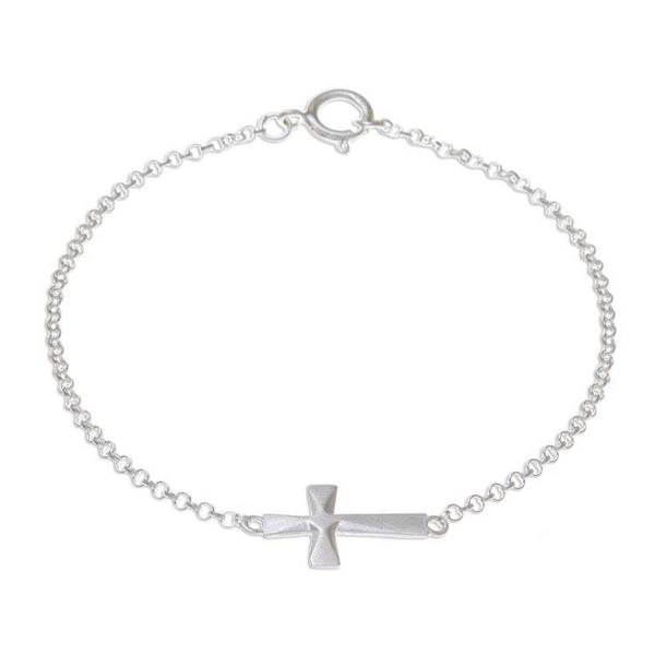 Alternate image for Sterling Silver Cross Pendant Bracelet from Thailand Profession of Faith