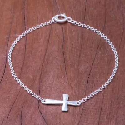 Alternate image for Sterling Silver Cross Pendant Bracelet from Thailand Profession of Faith