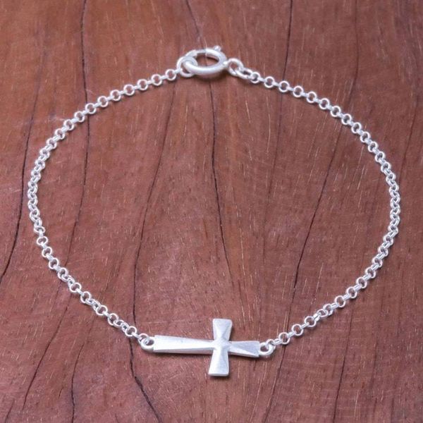 Alternate image for Sterling Silver Cross Pendant Bracelet from Thailand Profession of Faith