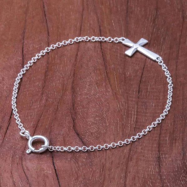 Alternate image for Sterling Silver Cross Pendant Bracelet from Thailand Profession of Faith