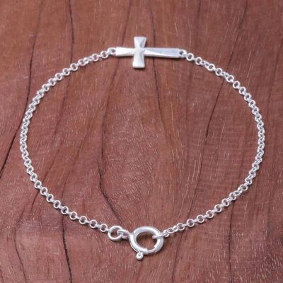 Alternate image for Sterling Silver Cross Pendant Bracelet from Thailand Profession of Faith