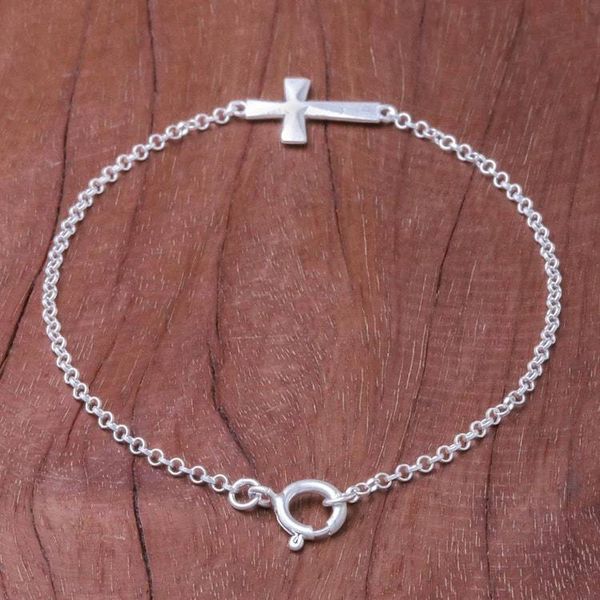 Alternate image for Sterling Silver Cross Pendant Bracelet from Thailand Profession of Faith